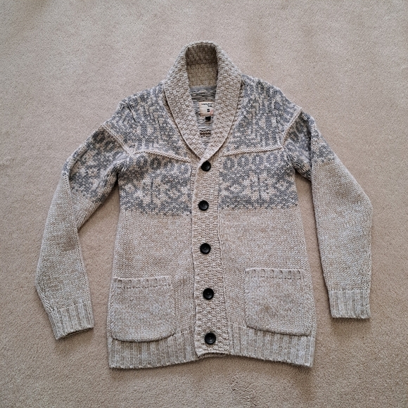 Triple Five Soul Cardigan Men's Medium Sweater Oatmeal Beige Grey Knit - Picture 3 of 13